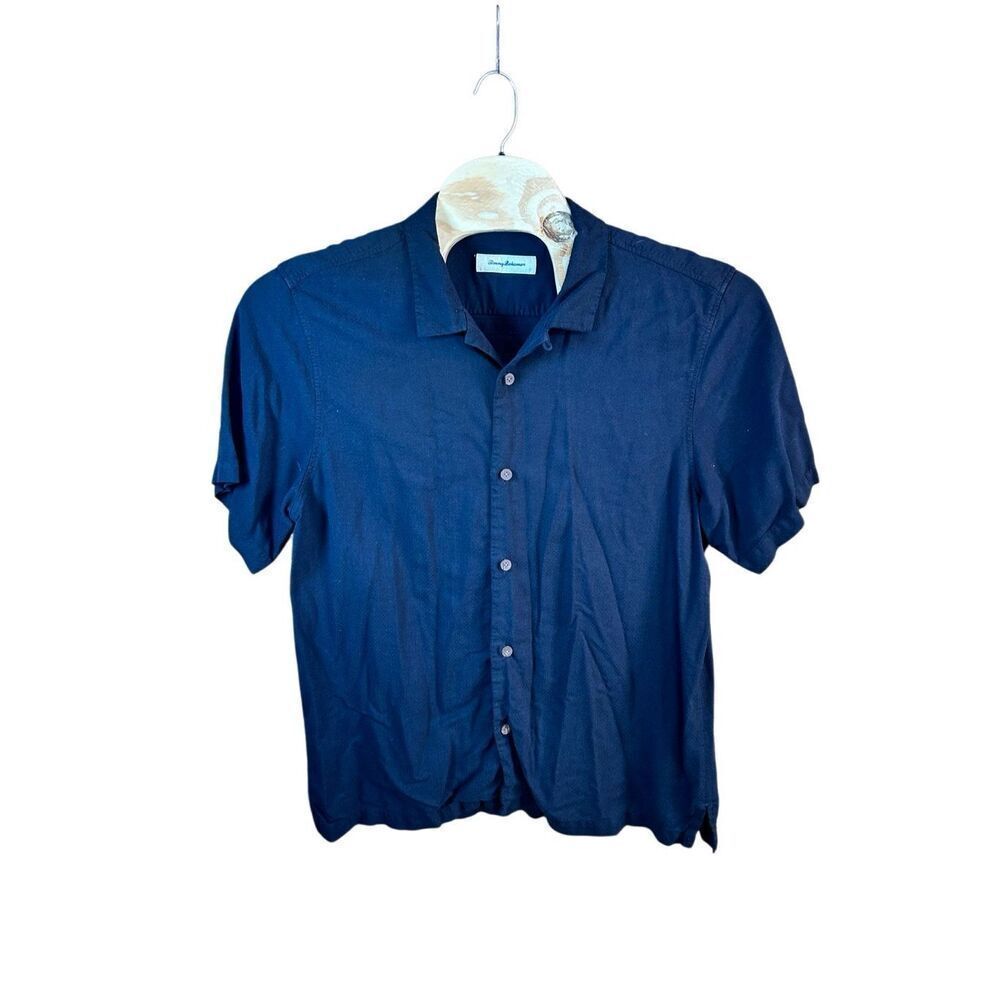 Tommy Bahama Navy Blue Silk Blend Button  XXL